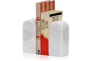 Koville African Natural Marble Bookends for Shelves, Decorative Book Ends, 7lbs Heavy-Duty Marble Book Holders, Bookshelf Apartment Decor for Normal Books/CD/Video Games(Bianco Fiora)
