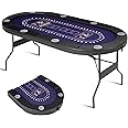 RAYKEEP 71" Foldable Poker Table for 8 Players, Professional Texas Hold'em Casino Table with Padded Rails& Cup Holders, Casino-Grade Felt Folding Game Table for Blackjack, Home, Parties, Game Nights