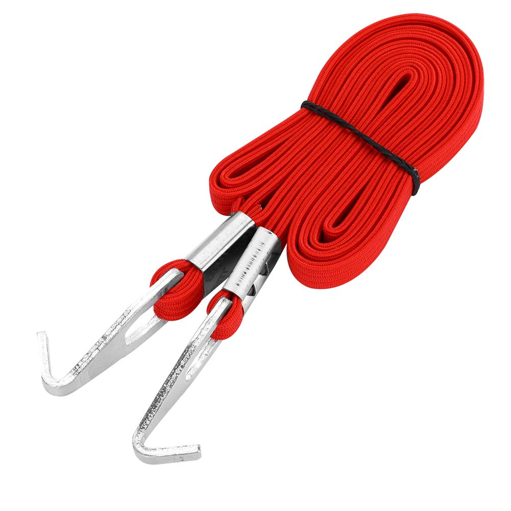 Bicycle Luggage Rope, Stretchable Bungee Cord Strap for Bike Luggage with Aluminium Hook and Stainless Steel Clasp (Red)