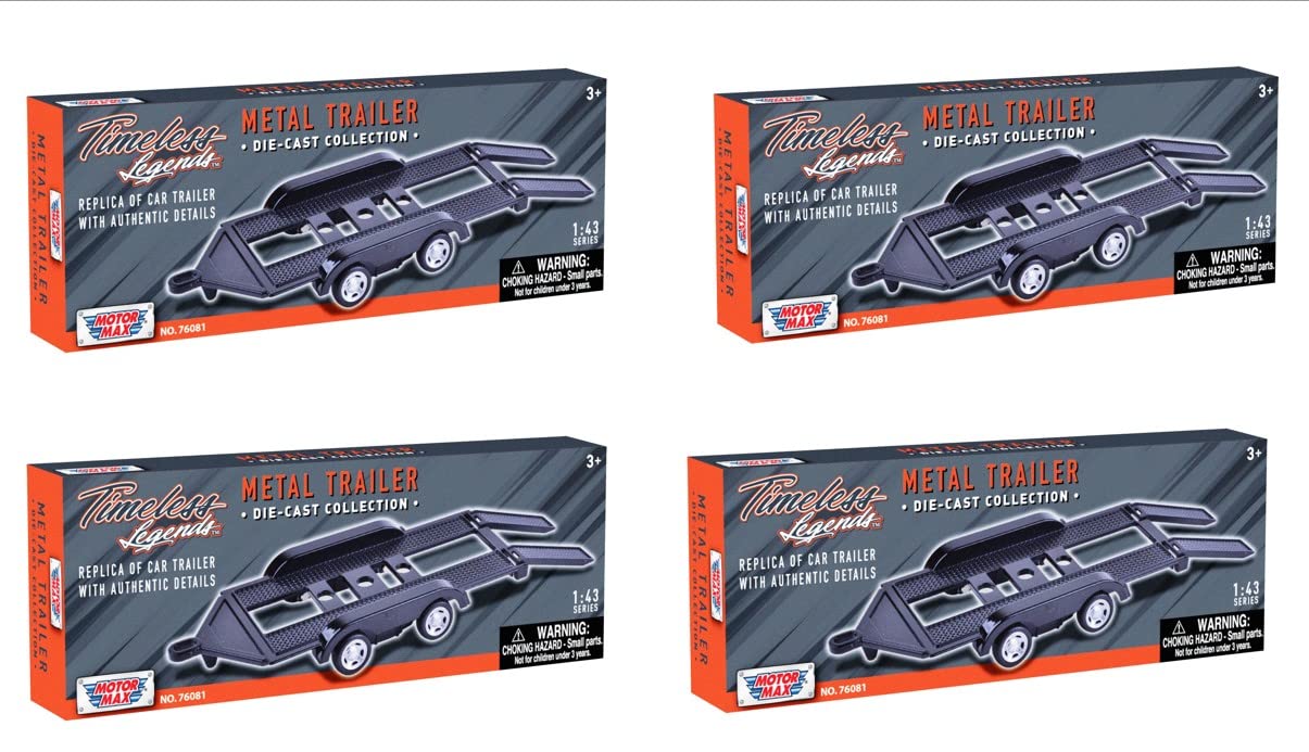 OPO 10 - Set of 4 1/43 trailers, flatbed, auto carrier for car transport, with double axle, metal, Motormax - 76081 x4