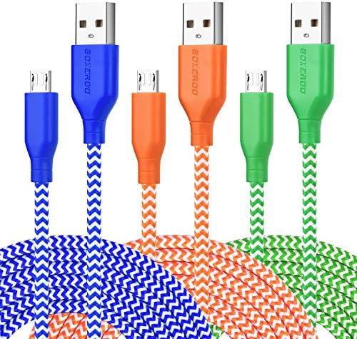 Micro USB Cable, 10ft 3Pack Extra Long Tangle-free Nylon Braided Micro USB 2.0 Charging Cable Cord by Boxeroo for Samsung, HTC, LG, Sony, Smart Phones, Tablets, MP3 Players and More