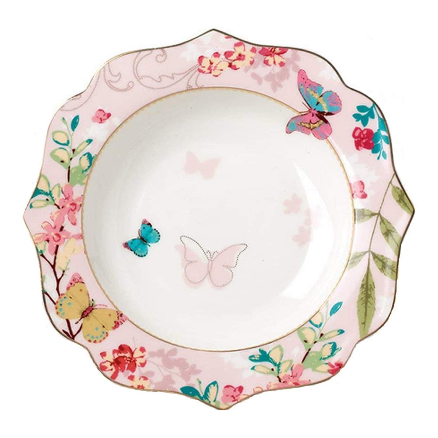 YBK Tech Bone China Dessert Plate/Salad Plate Ceramic Plate for Breakfast Afternoon Tea- Butterfly Pattern (Pink (10.5inches Flat Plate))