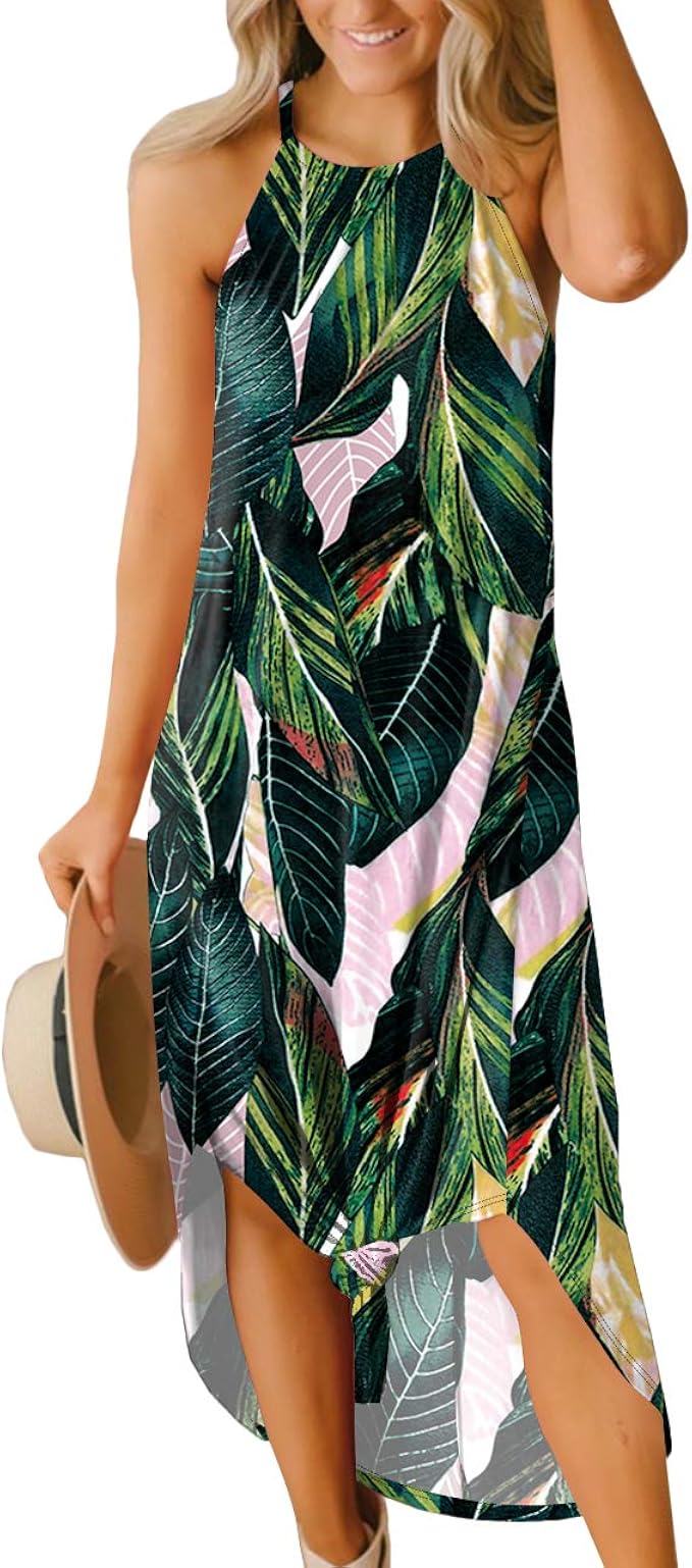 Women Halter Maxi Dresses Summer Casual Loose Beach Long Side Slit