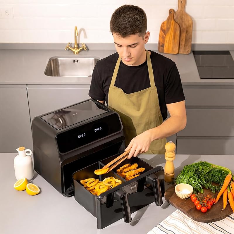 Friggitrice ad Aria Cecofry Advance 9000 Window Plus. 9L o Doppio Cestello 4,5L, 2200W, Temperatura Duale, 8 Menu, Pannello Touch, Finestra Visione, Cottura Rapida Uniforme