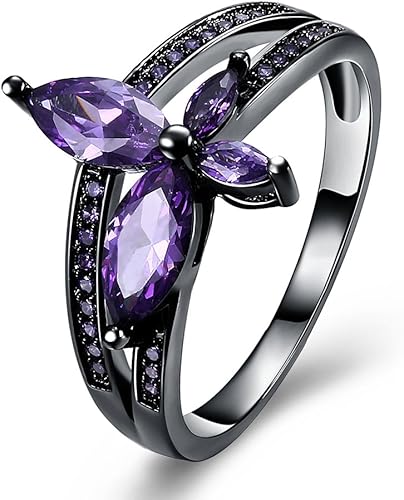 Amazon Rockyu ブランド レディース 指輪 12 ステンレス ブラック 紫 アメシスト かわいい リング リング 通販