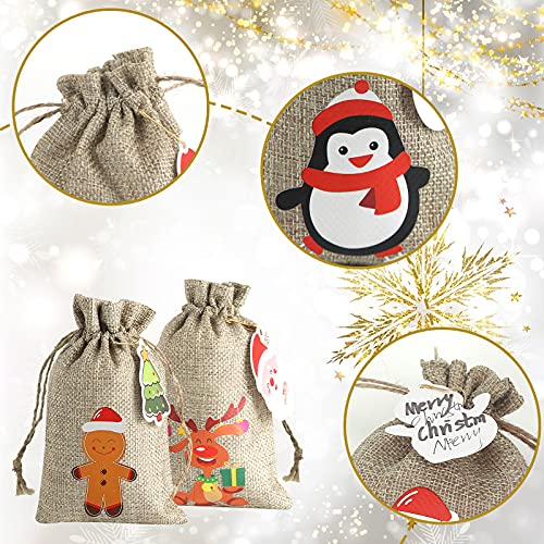 HANSGO Christmas Jute Burlap Bags, 16PCS Small Craft Bags Gift Treat Candy Bags Reusable Burlap Bags with Drawstring for Xmas Party Favor Wedding Supplies