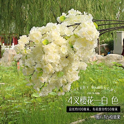 JIALE3536 Artificial Flowers The Cherry Wedding Cherry Tree Pear Peach Branch Plastic Flowers Decorative Flower Silk Flowers (A Living Room Floor 5 Branch),White
