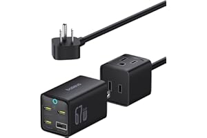 Baseus Charging Station 67W, 5 in 1 Detachable Travel Power Strip USB C Fast Charger, 5ft Flat Extension Cord with 2 AC Outlets, Portable Charger for MacBook Pro, iPhone, Cruise Travel Essentials