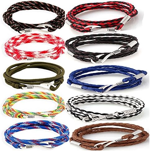 Fashionsupermarket 5-10pcs Nylon Rope Wrap Military Camouflage Nautical Fishook Bracelet, DIY Bracelet,Anklet,Necklace,32 Inch