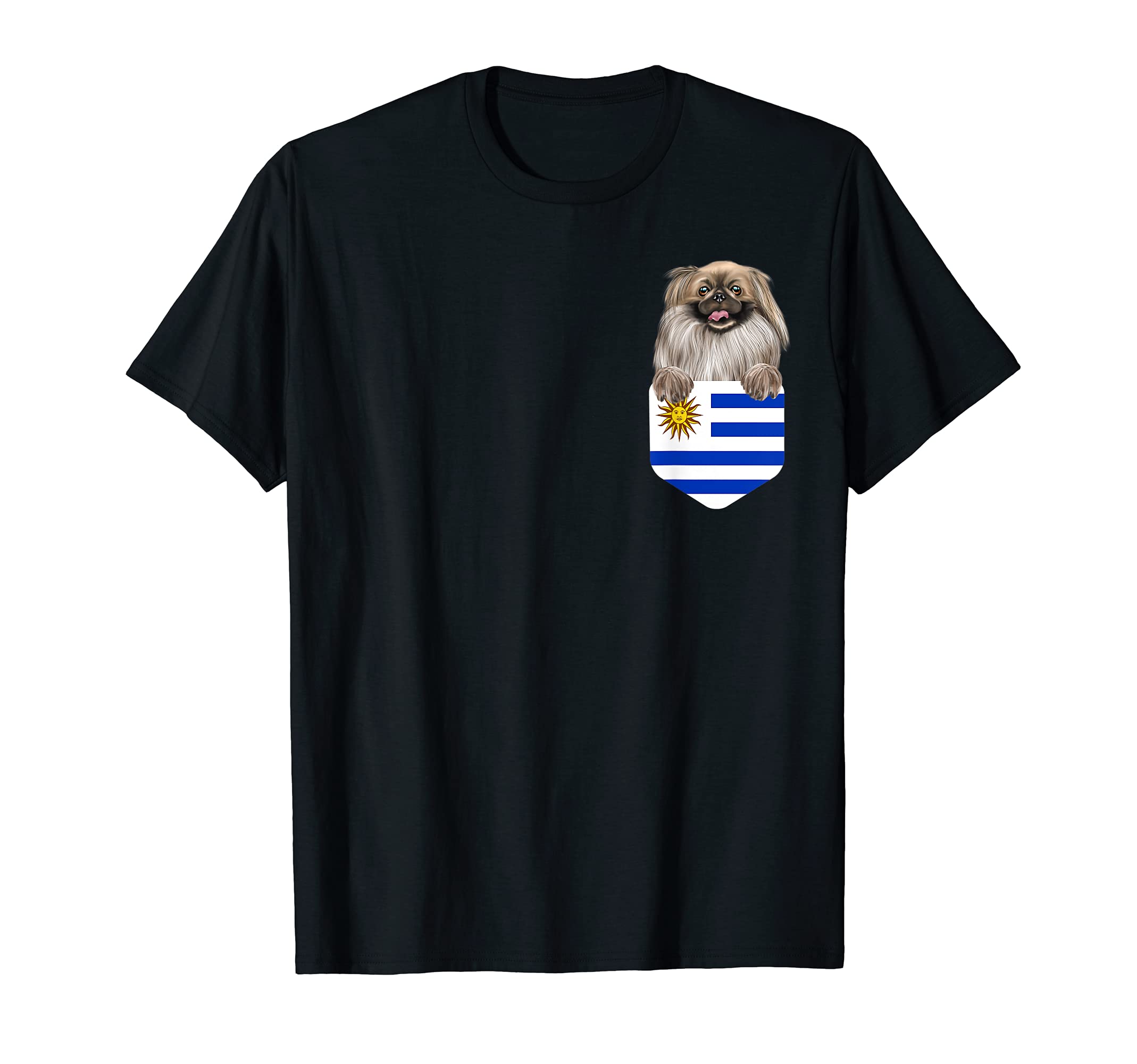 Uruguay Flag Pekingese Dog In Pocket T-Shirt