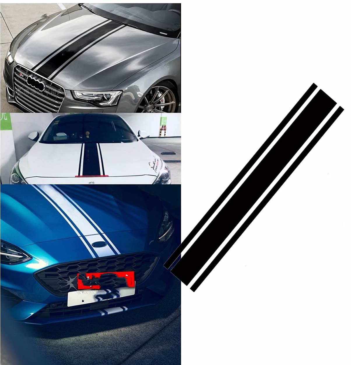 Photo 1 of 50"x 10" Car Hood Stripe Sticker Auto Racing Body Side Roof Hood Bumper Vinyl Modified Stripe Decal Decoration for Car ((Black)