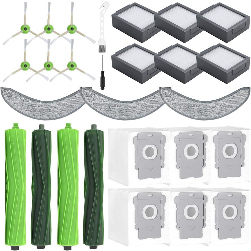 Photo 1 of MIXEAL 25 Pack Replacement Parts Compatible with iRobot Roomba Combo 10 Max,Combo j9+,Combo j7+/Plus Vacuum (Only Combo series), 2 Brushes+3 Mop Pads+6 Filters&Side Brushes&Bags