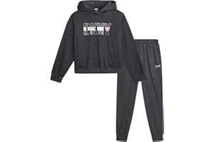 DKNY Girls Sweatpants Set - 2 Piece Active Fleece Girls Sweatshirt and Jogger Youth Kids Sweatpants Matching Set (4-16)