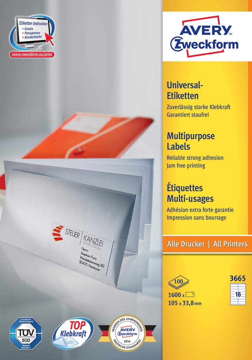 Avery Zweckform Universal Labels, White 105x33,8mm — image 1
