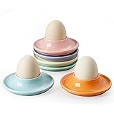 Cinf 6Pack Ceramic Macaron Egg Holder Breakfast Gift for Hard and Soft Eggs | 6-piece ceramic egg cup set, colorful macaron design, for boiled eggs, breakfast serving and gifting