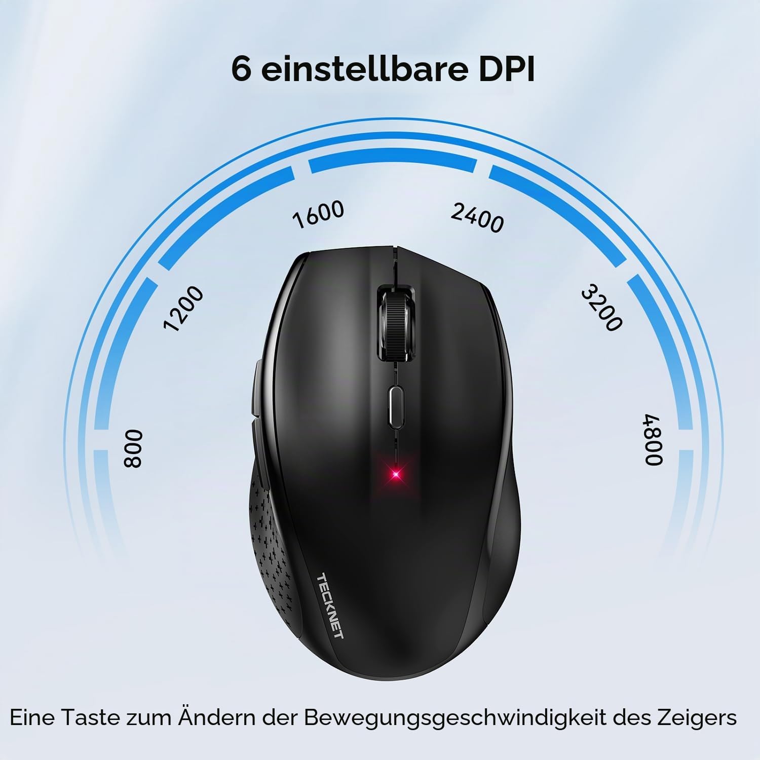 TECKNET Silent Maus Kabellose, 4800DPI 2.4GHz Leise Funkmaus mit Nano Empfänger, Side Control, Ohne Klickgeräusche, 6 Verstellbare DPI Level, Sechs Knöpfe Wireless Maus für Büro Zuhause, Schwarz 3