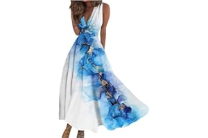 JJHAEVDY Maxi Dress for Women Deep V Neck Sleeveless Dresses High Waiste Printed Dress Flowy Summer Dresses Maxi Casual Dress