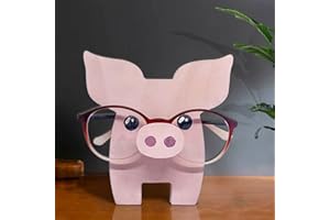 Kahbin 2023 Handmade Animal Glasses Storage Rack, 5.9" Wooden Animal Glasses Holder, Handmade Eyeglass Holder, Sunglasses Spectacle Display Rack for Home Decor Christmas Birthday Gifts (Piggy)