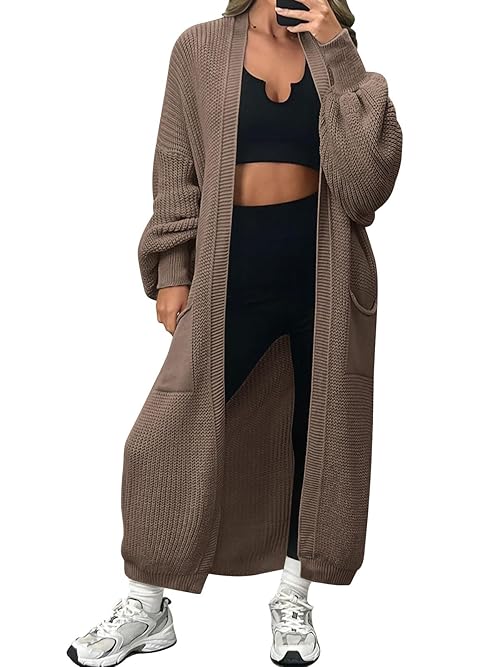 LILLUSORY Womens Long Cardigan Fall Sweater 2025 Plus Size Oversized Chunky Ribbed Cable Knit Cozy Coat Outfit Clothes Fashion Trendy Winter Nutmeg S