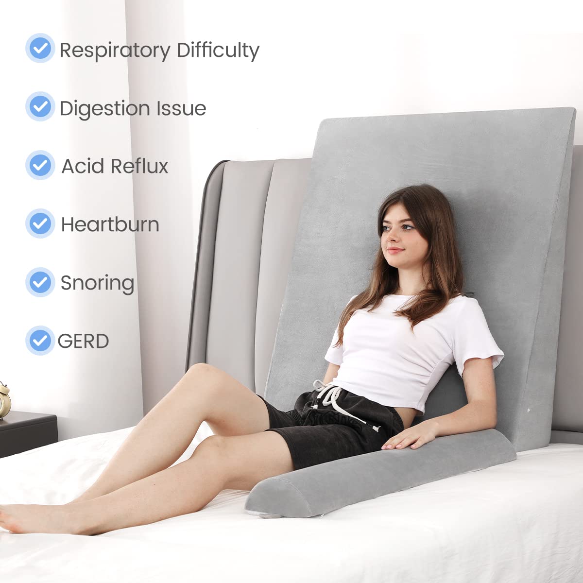 OasisSpace Wedge Pillow Extra Large Orthopedic Bed Wedge Pillow Set, Memory Foam Sitting Wedge Pillow for Adults, Wedge Pillow for Sleeping, GRED and Acid Reflux (7.5''Hx35''Lx32''W)