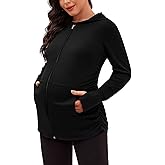 DEBELLY Maternity Sweatshirts Long Sleeve Full Zip Hoodie Casual Pregnancy Women Jacket Top with Pockets,Thumb Hole,Side Ruch