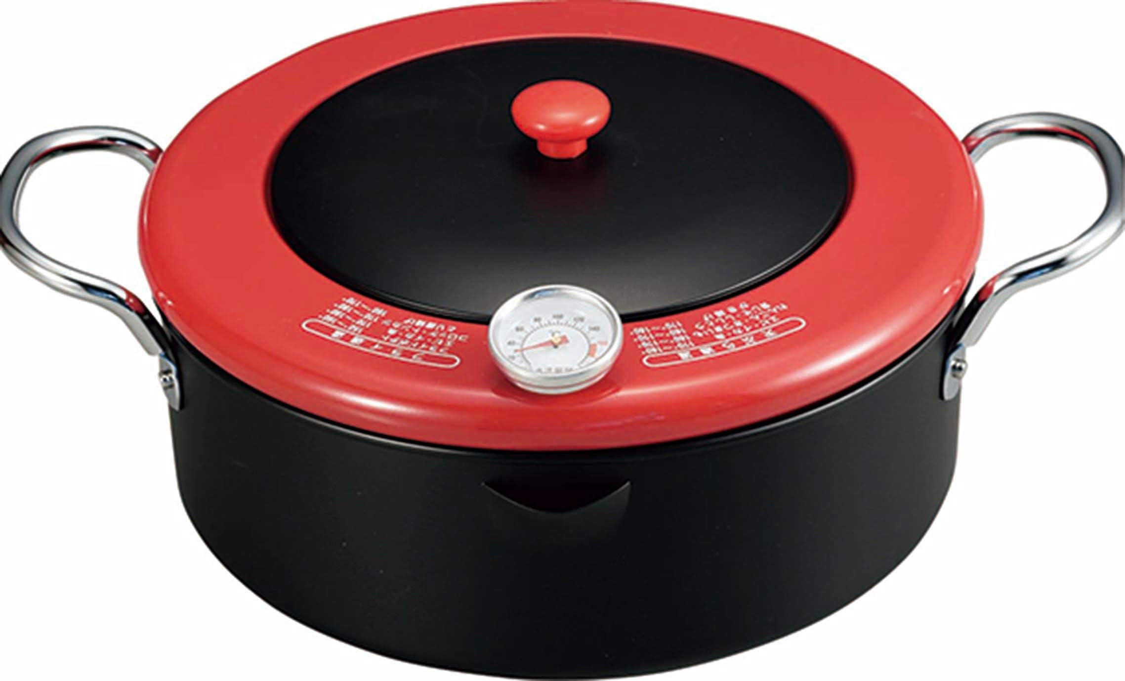 Comolife Non-stick Multi-purpose Deep fryer Iron wok, Iron pan, Color: Black x Red, Size: 12.60x9.45x5.12 inches, Made in Japan