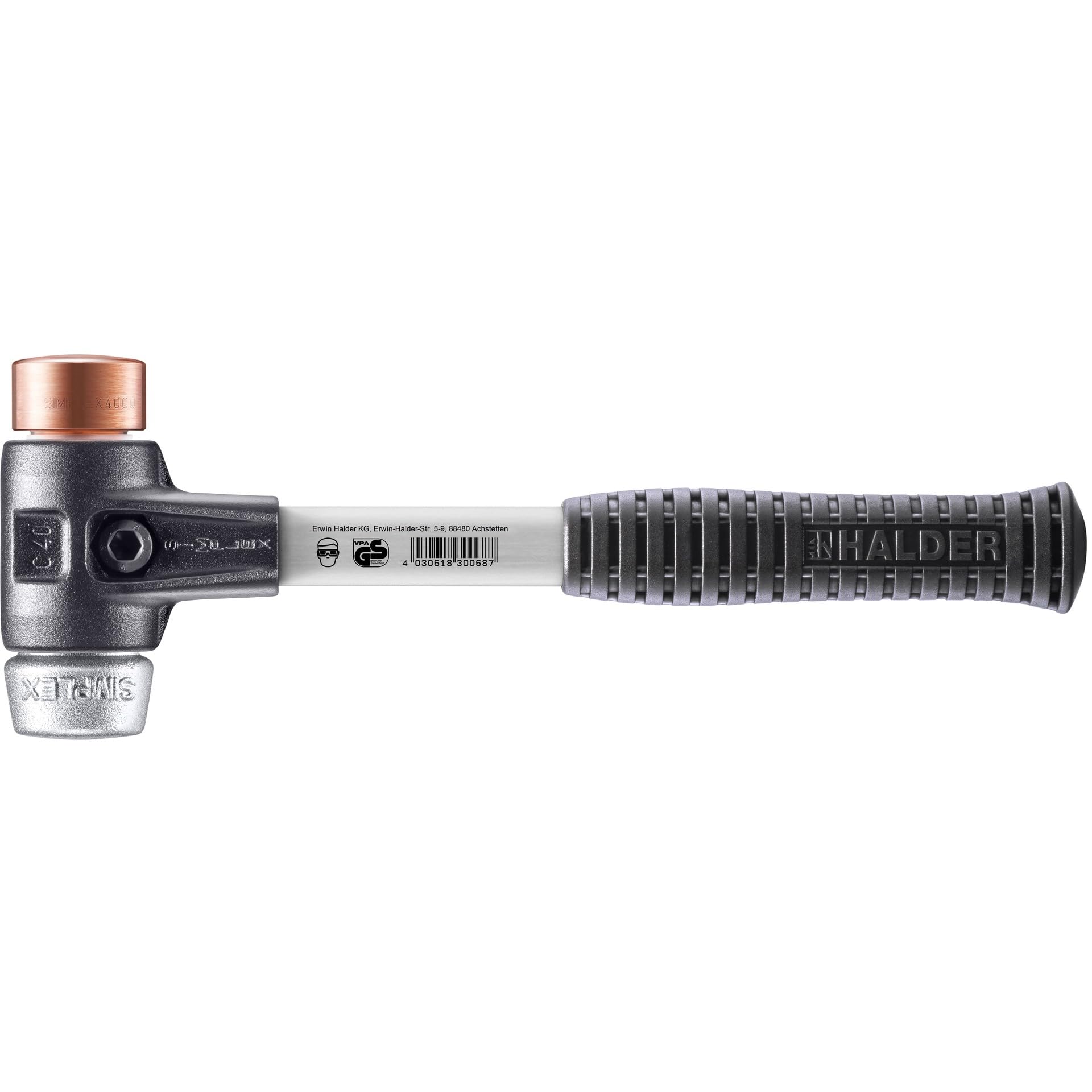 Halder 3749040 Copper/Soft Metal Mallet with Fibre-Glass Handle, Multi-Colour, 40 mm