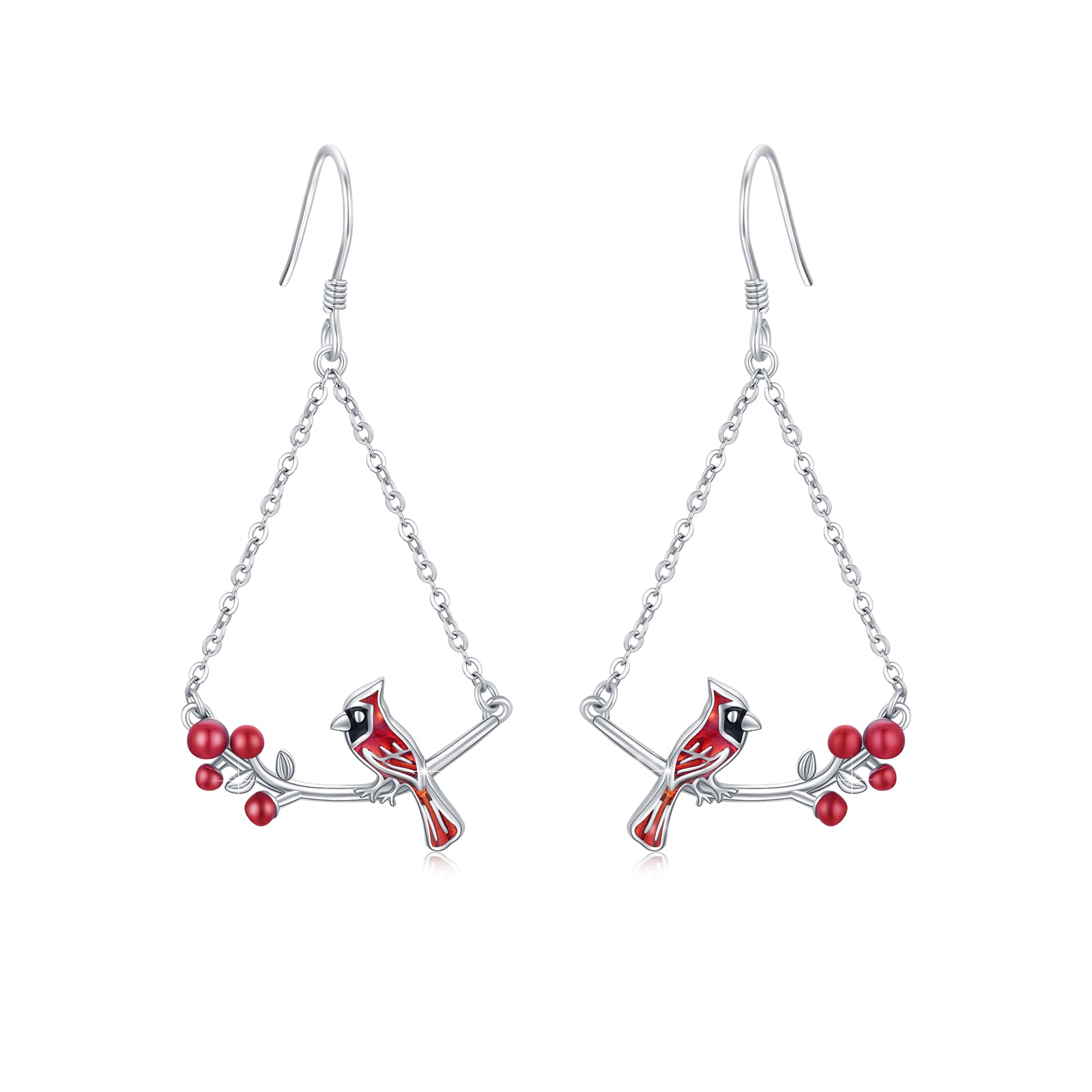 Cardinal Earrings 925 Sterling Silver Red Cardinal Dangle Earrings Hypoallergenic Earring Animal Earrings Jewellery Gift for Women