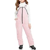 Haloumoning Girls Snow Bibs Kids Fleece Lined Waterproof Ski Pants Overalls with Pockets 4-12 Years