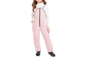Haloumoning Girls Snow Bibs Kids Fleece Lined Waterproof Ski Pants Overalls with Pockets 4-12 Years