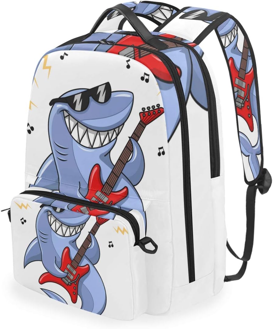CIKYOWAY Detachable Cartoon Shark Sunglasses Electric Guitar Vector Bagpack Daypack for Teens