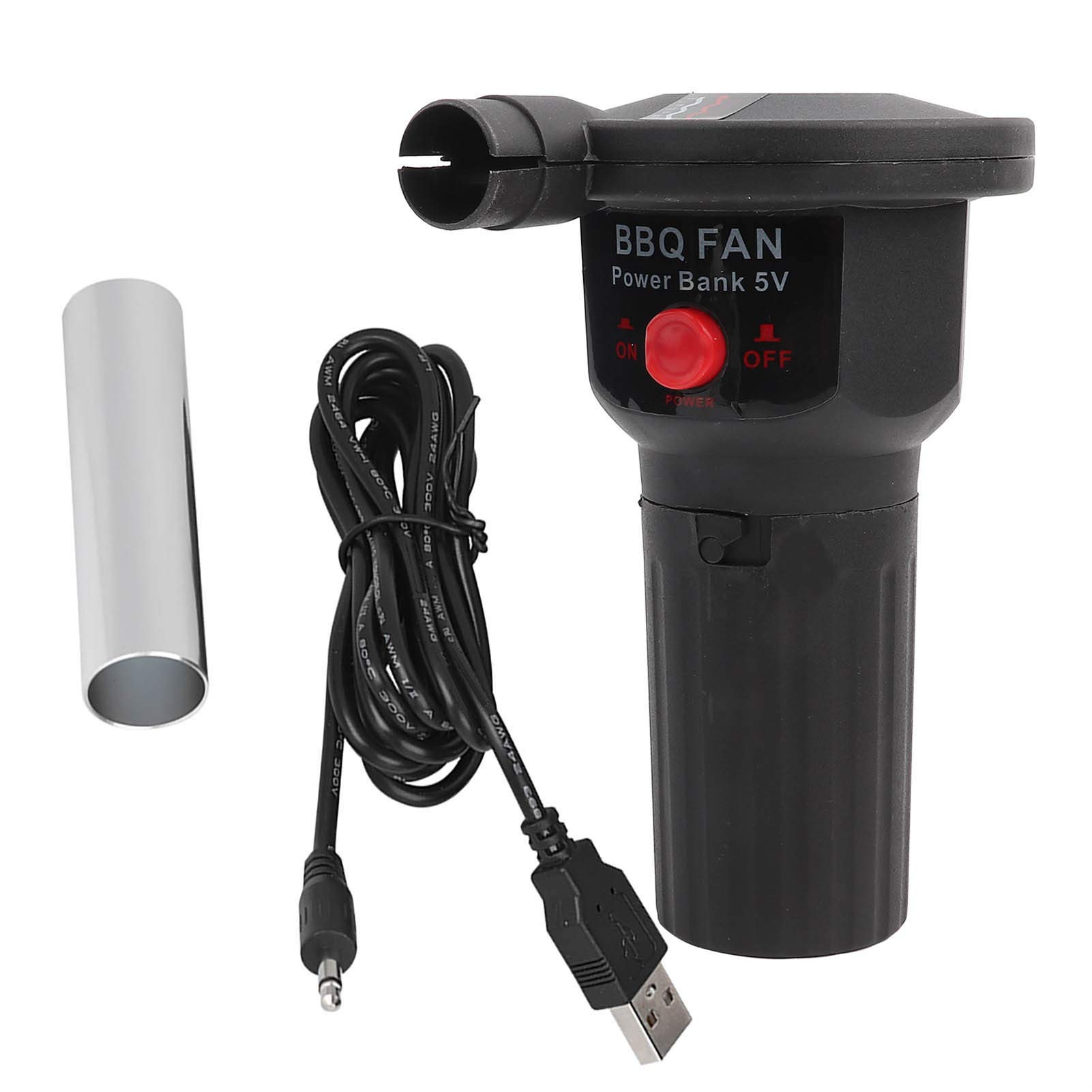 Portable USB BBQ Blower Fan, Handheld Electric Charcoal Grill Blower, Aluminum and Plastic Air Bellows Tool for Outdoor Cooking, Camping, Picnic