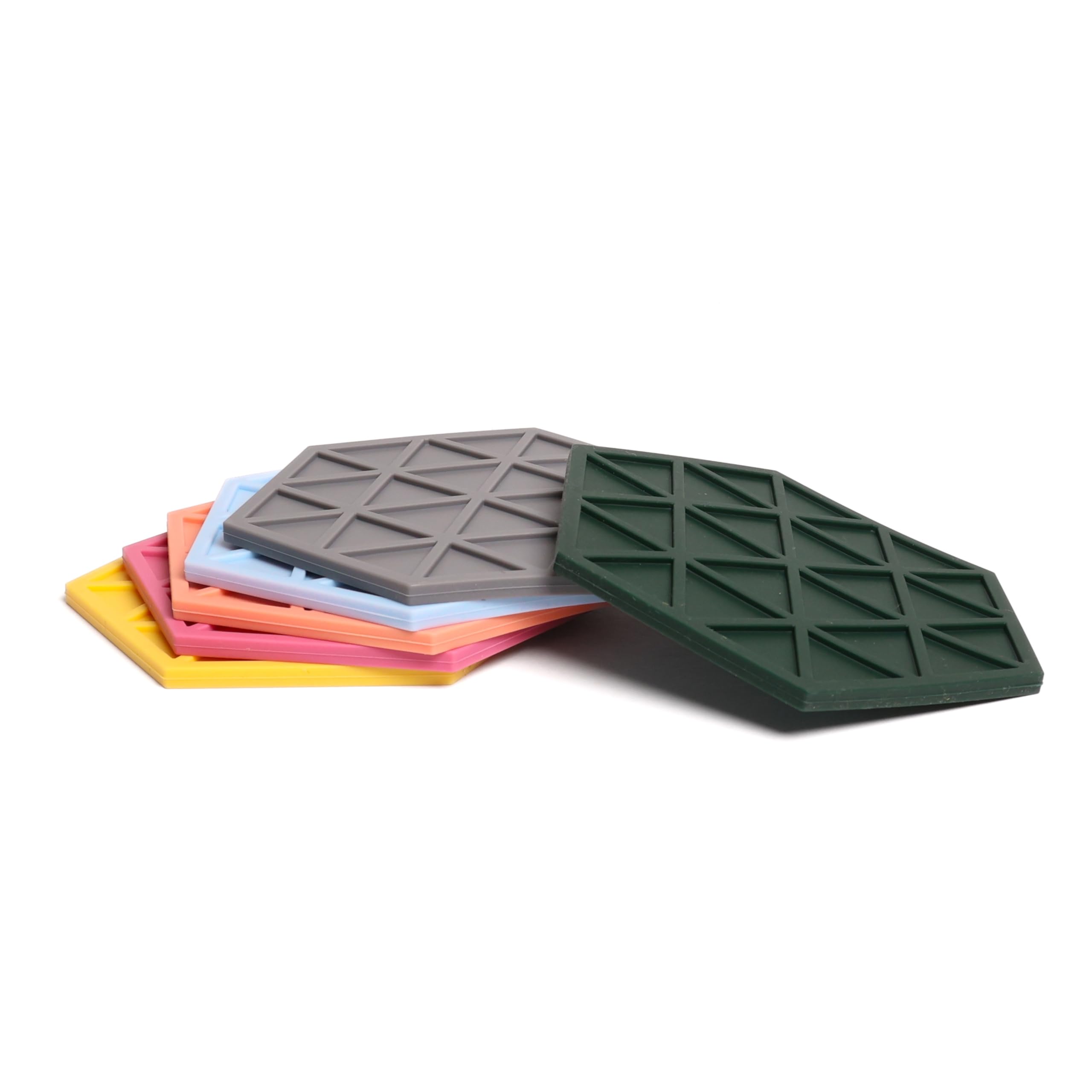 Multicolour Silicone Drinks Coasters set of 6 by Stone & Thyme - a UK Brand. Scandinavian Style Hexagon Coasters, Non Slip, Heatproof, Easy to Clean, for Indoor and Outdoor use (Multi, Coaster)