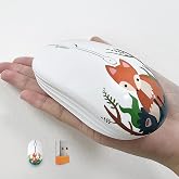 FMOUSE Cute Cartoon Silent Wireless Mouse, Dual Mode Bluetooth &amp; USB 2.4G | Kawaii Fox Pattern, Ideal for Kids Back to School &amp; Office | AA Battery Powered | Compatible with Laptop Mac iPad Tablet
