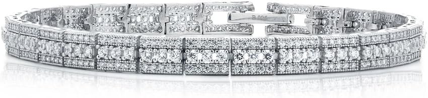 Rhodium Plated 925 Sterling Silver Premium Eq Star Grade CZ 7.25 in Art Deco Tennis Bracelet