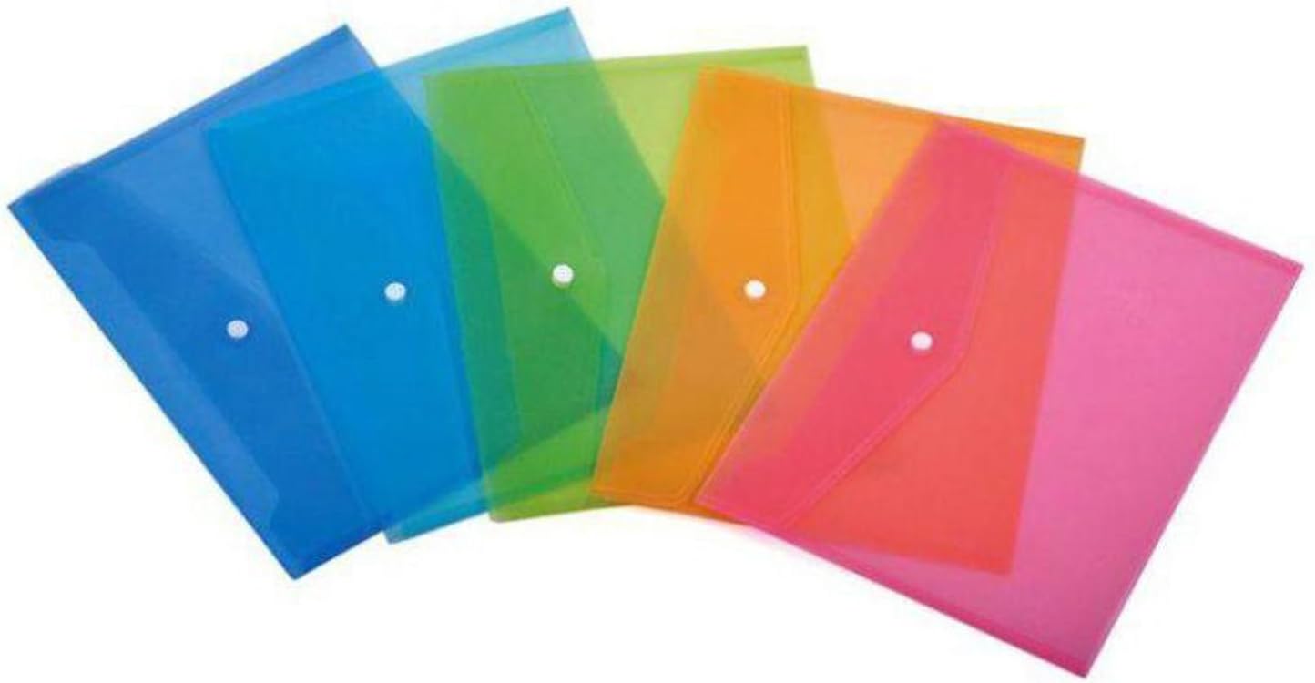 Pack of 5 A4 Envelope File Document Folder Plastic Pocket Paper Wallet Office Stationery