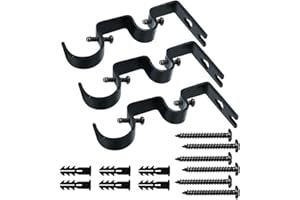 TLBTEK 3pcs Black Curtain Rod Bracket, Double Curtain Rod Hanging Brackets Wall Mount Heavy Duty,Adjustable Curtain Rod Holders Hardware for Window, Bedroom, Home Curtain rods,Drapery Rod