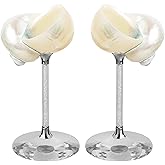 ZHIYOU Set of 2 White Conch Shell Wine Glasses, Glass base, Rhinestone filled hollow handle, natural shell cocktail glass Martini glass party drinking highfoot, Wedding gift (White 2pcs)