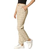 Allegra K Women's Plaid Pants Elastic Waist Casual Work Office Long Trousers