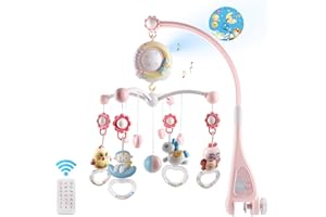 MINI TUDOU Baby Musical Crib Mobile with Timing Function Projector and Lights,Hanging Rotating Rattles and Remote Control Music Box with 150 Melodies,Crib Toy for Newborn 0-24 Months