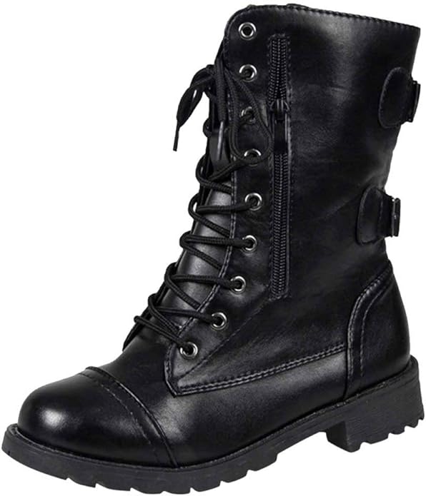 Damen Modischer Stiefel mit Schnür und Reißverschluss