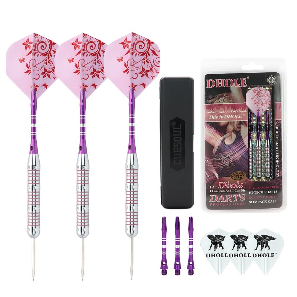 CUESOUL DHOLE Steel Tip Darts Set 21 Grams With 3 Steel Tip Barrels, 6 Durable Aluminum Shafts, 6 Dart Flights Dart Case（DHOL-F1207）