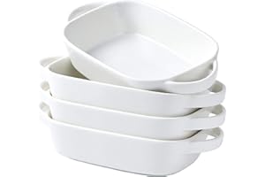 Bruntmor 9x5 inch White Baking Pans Set of 4, Ceramic Baking Dish | Pie & Tart Lasagna Pans for Casserole Dish with Lid | Kitchen Baking Dishes for Oven Safe & Porcelain Bakeware for Cooking