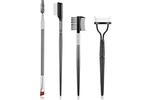 Skyley 4 Pieces Eyebrow Brush Eyelash Separator Brow Comb and Lash Spoolie Professional Eye Makeup Tools Metal Folding Lash Comb Black Double Head Eyelash Brush