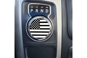 HHLOU Dial Shifter Trim Plate Etched American Flag Emblem, Gear Shift Switch Knob Cover Fit for Chrysler Pacifica, Chrysler 200/300, Dodge Durango, Voyager, Dodge Ram 1500 & 2500.
