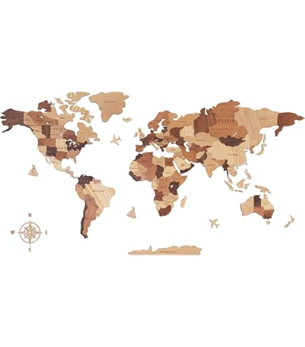 Amazon.com: Handiwoo Wooden World Map 3D, Wood World Map Wall Art
