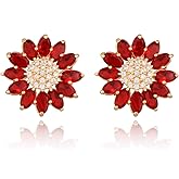 Crystal Flower Burst Stud Earirings - Big Sterling Silver CZ Cubic Zirconia Rhinestone Daisy Sunflower Floral Cluster Studs Bridal Wedding Party Prom Costume Jewelry for Bride Bridesmaids Women Birthstone Birthday Gift