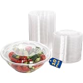 Smygoods Disposable Plastic Salad Bowls with Airtight Lids Ideal for Meal Prep, Takeout, Catering, Parties, Picnics, and Food Storage, Stackable, Leak-Proof