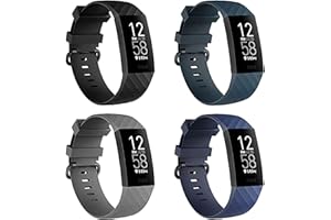 Velavior 4 Pack Bands for Fitbit Charge 4/ Fitbit Charge 3/ Charge3 SE, Soft Waterproof Replacement Wristbands for Women Men Small Large