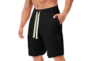 ALALASO Mens Summer Solid Color Pants Drawstring Pocket Shorts Drawstring Summer Workout Shorts Inseam Elastic Waist